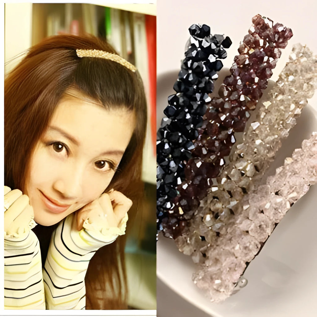 Four rows of inlaid crystal hair clip spring side clip in black alloy for women