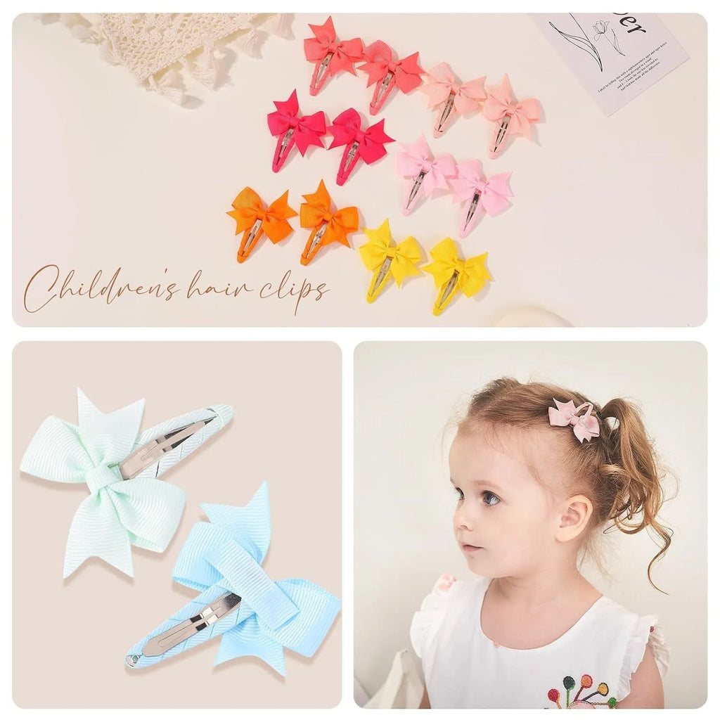 40 multicolour snap hair bow clips with grosgrain ribbon pinwheel design for girls babies toddlers