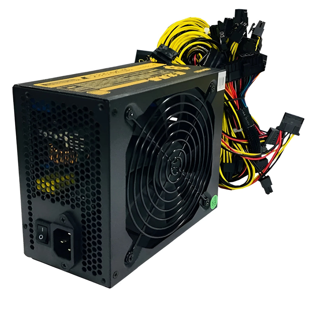 Black server power supply unit with multiple connectors for AMD-compatible systems