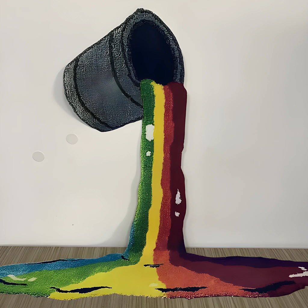 Iridescent rainbow 3D carpet wall hanging and floor mat in non-woven fabric, available in three sizes