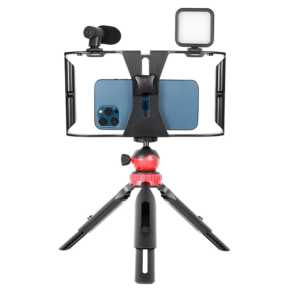 Portable ABS desktop telescopic tripod, 250mm x 130mm x 38mm, with mobile phone holder and PP bag packing