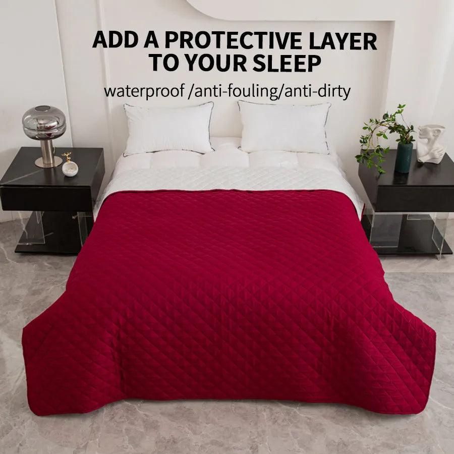 Chemical fibre bedspread with geometric pattern in black, showing sanding finish texture