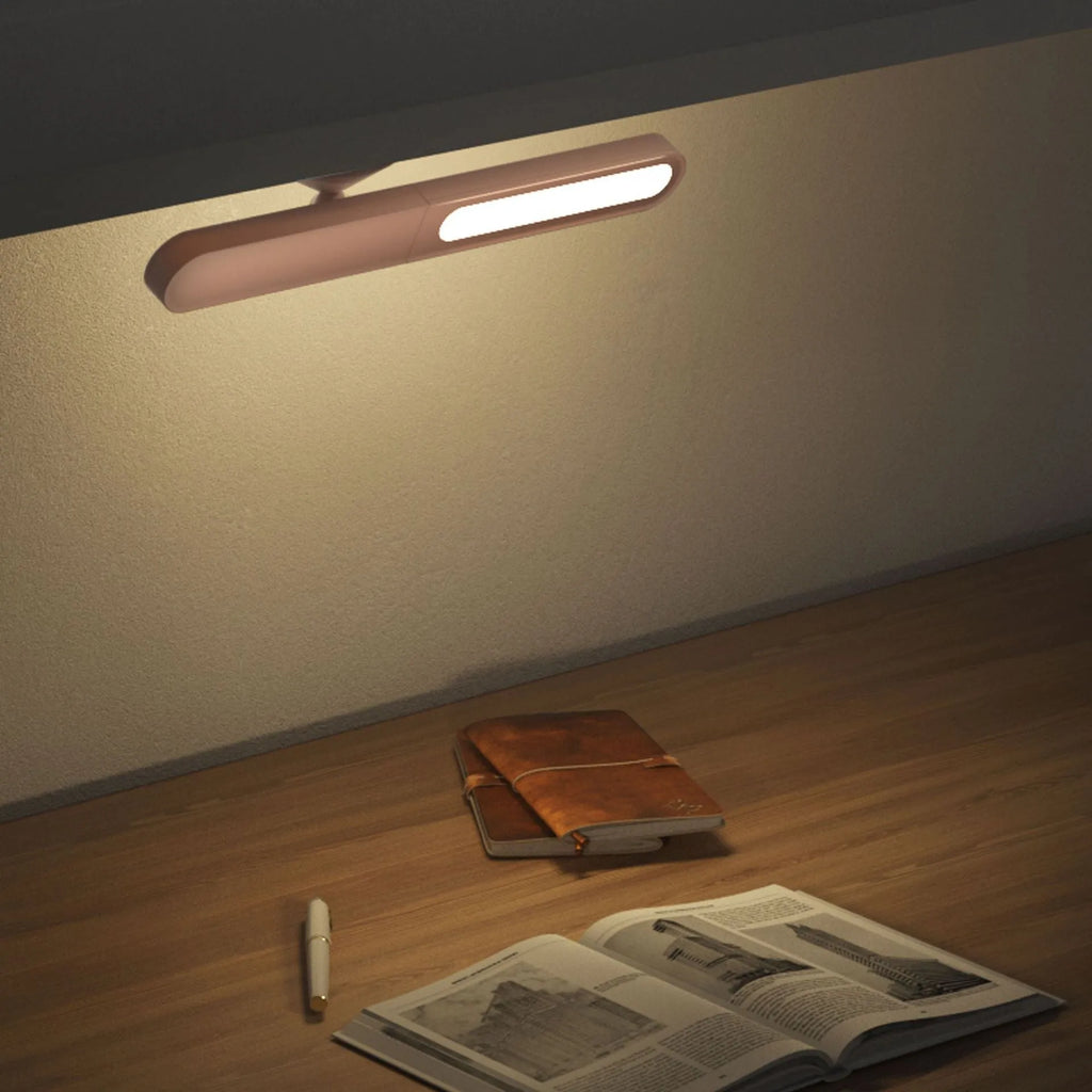 Geometric white desk lamp with magnetic base and touch controls for reading and ambient lighting