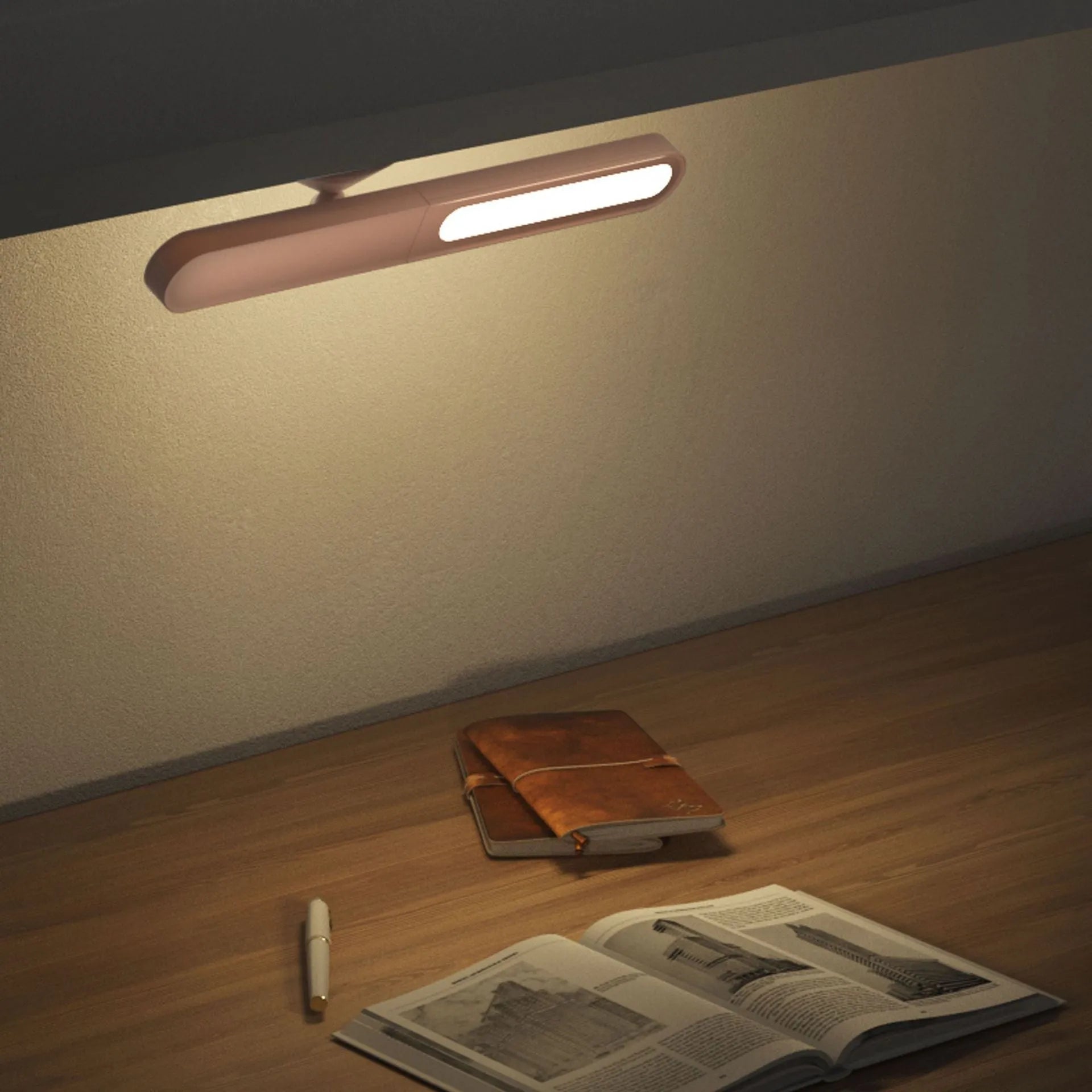 Geometric white desk lamp with magnetic base and touch controls for reading and ambient lighting