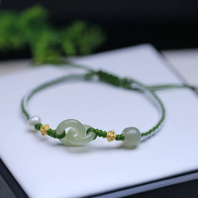 Natural Hetian Jade Woven Simple Pendant Bracelet unisex design 925 silver copper gold plated hollow out