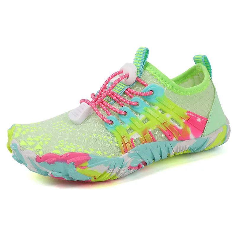 Children's quick-drying hiking wading shoes with non-slip rubber sole, breathable upper, in black and pink, sizes 26-38