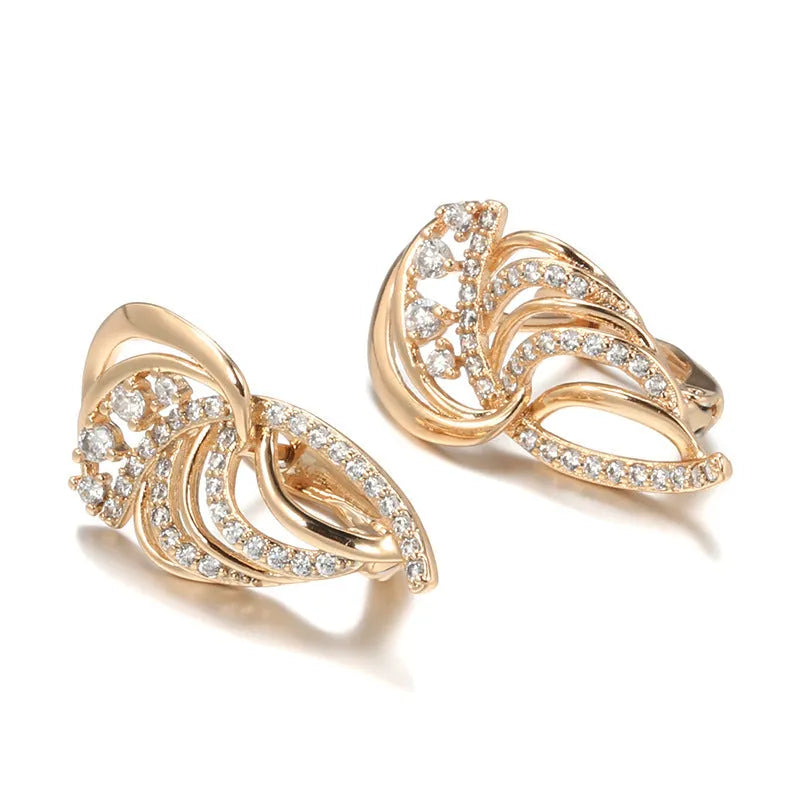 Women's gold-plated ear clips with wings design and micro-inlaid zircon stones in colour H0195