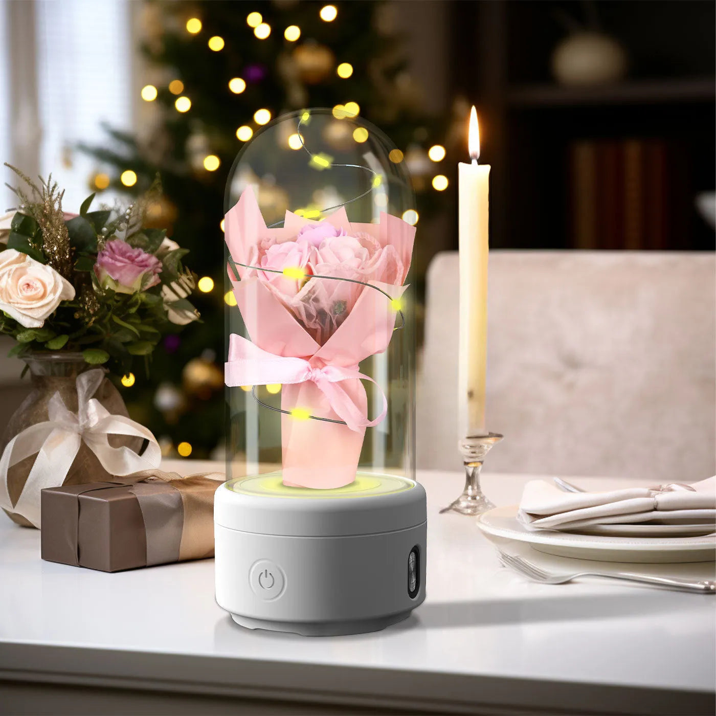 LED light bouquet and Bluetooth speaker inside a glass lampshade decorative night light ornament