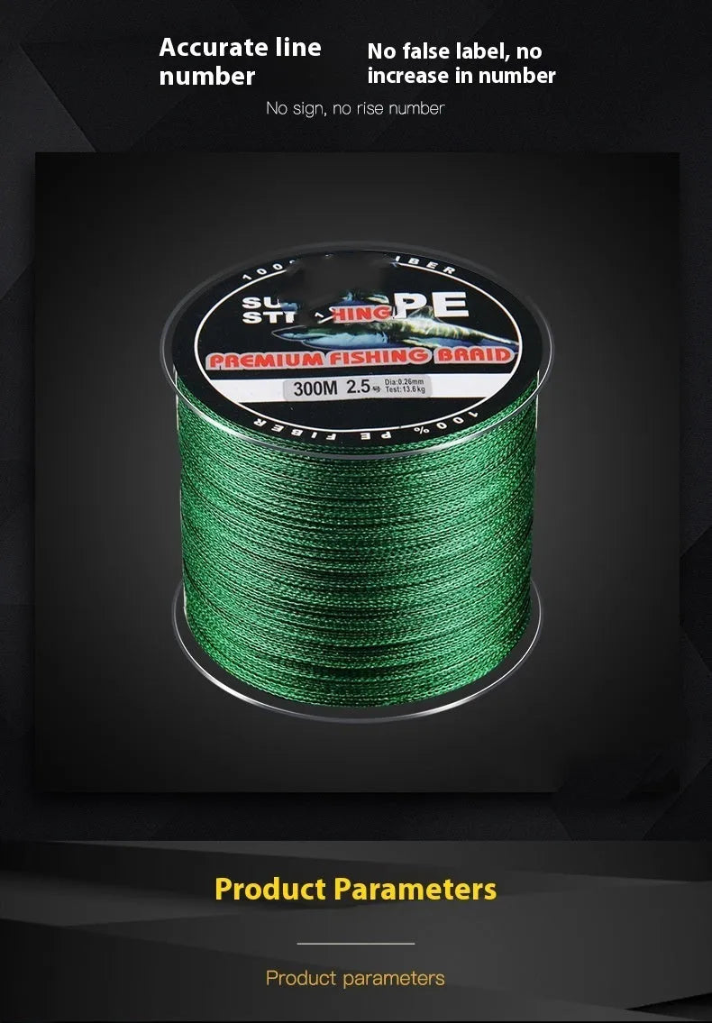 Spool of Dali Mayu 300 metre PE braided fishing line showing multiple colour options