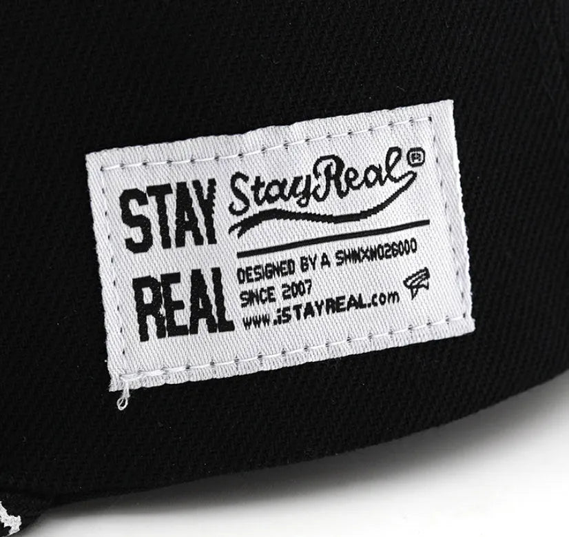 Adjustable cotton baseball cap with dome crown in Black or White