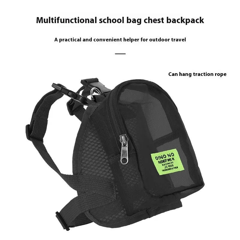 Polyester dog backpack in solid colour options including blue, purple, black, and dark grey