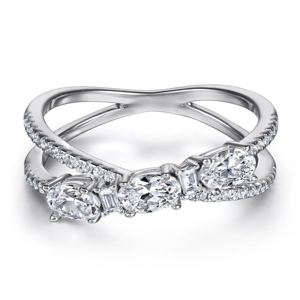 925 silver rotary cross zircon ring with white gold finish on white background