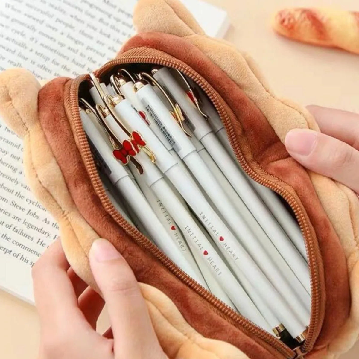 Sandwich biscuit plush pencil bag in cartoon style for pen storage