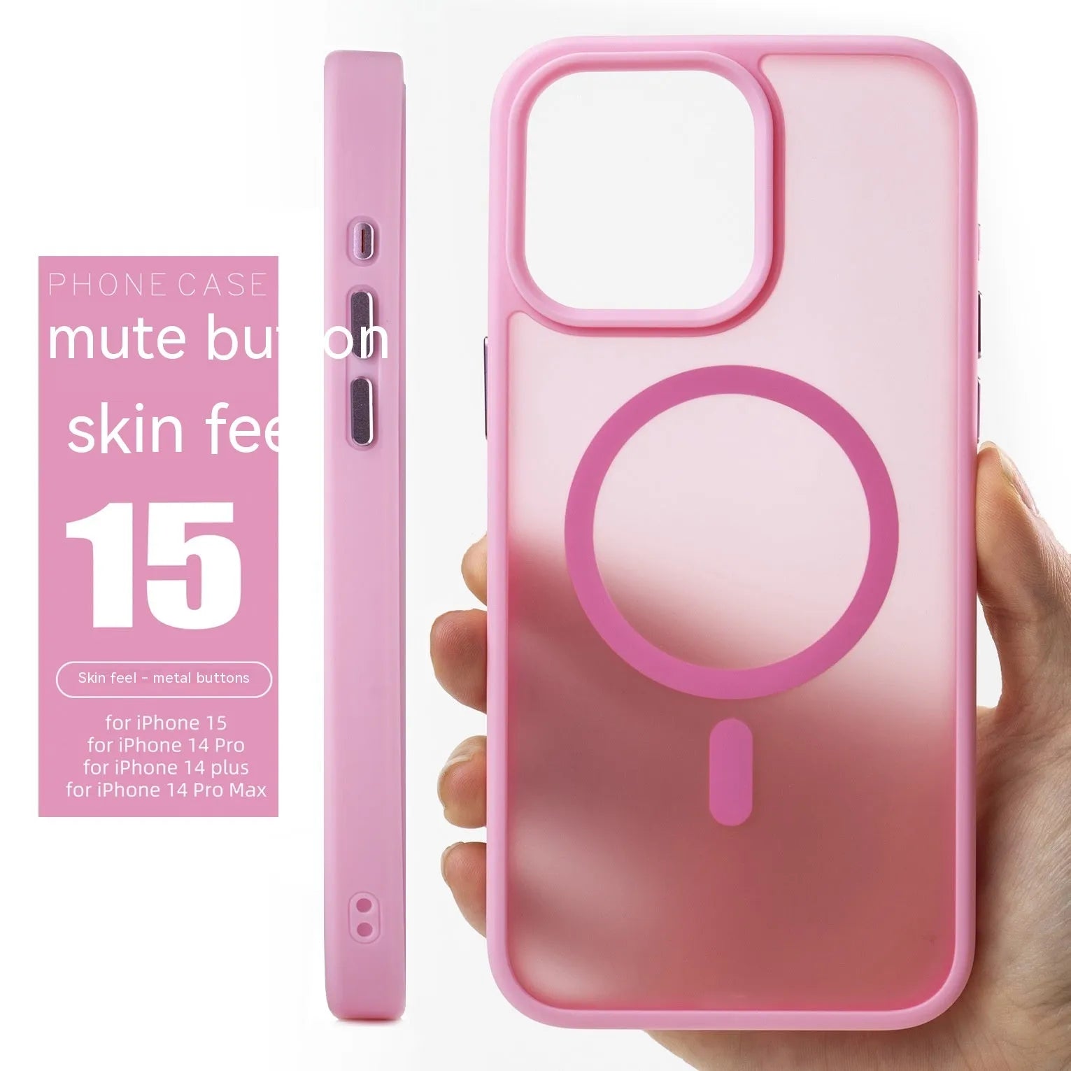 Mute key skin feeling phone case for Apple iPhone in cherry powder colour with magnetic suction and matte finish