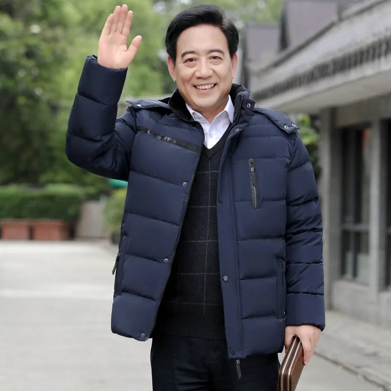 Winter fleece padded coat for elderly with detachable collar, black colour, available in sizes XL to 5XL