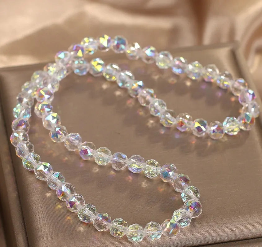 Double-layer crystal bracelet for women in shiny white colour, manual crafted artificial crystal, travel gift accessory