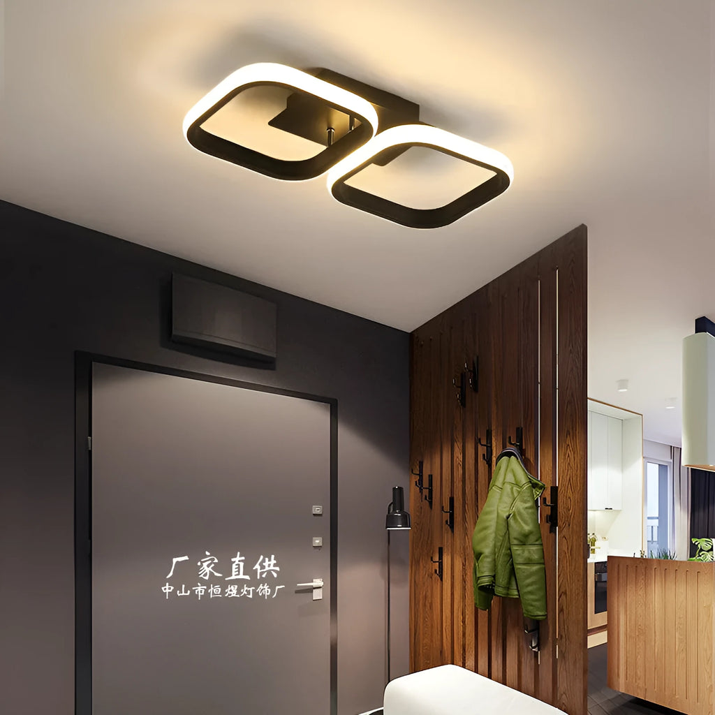 Modern LED ceiling light for hallway corridor with black round shape and white light