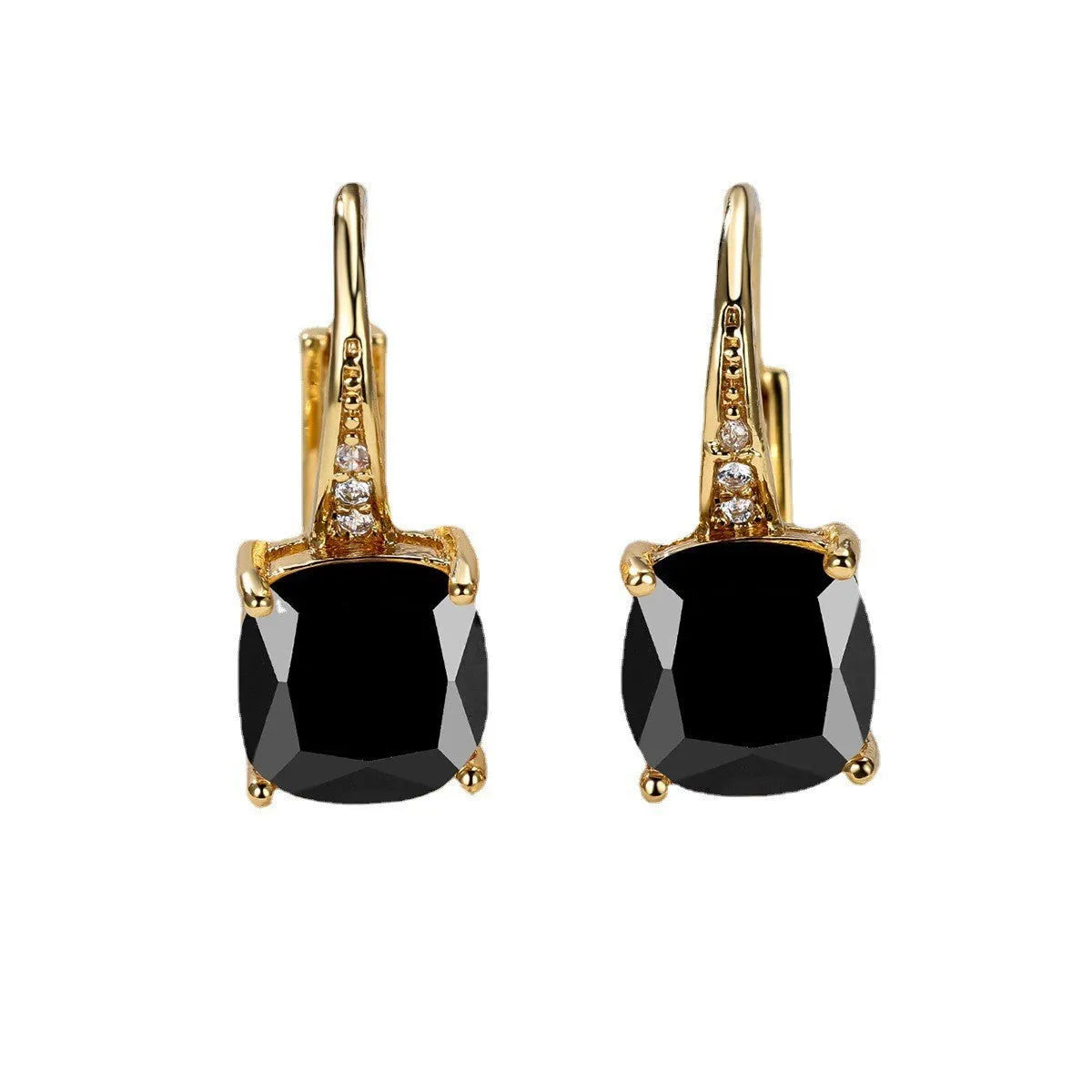 Square zircon geometric ear hooks Korean style electroplated copper jewellery golden platinum rose gold colours