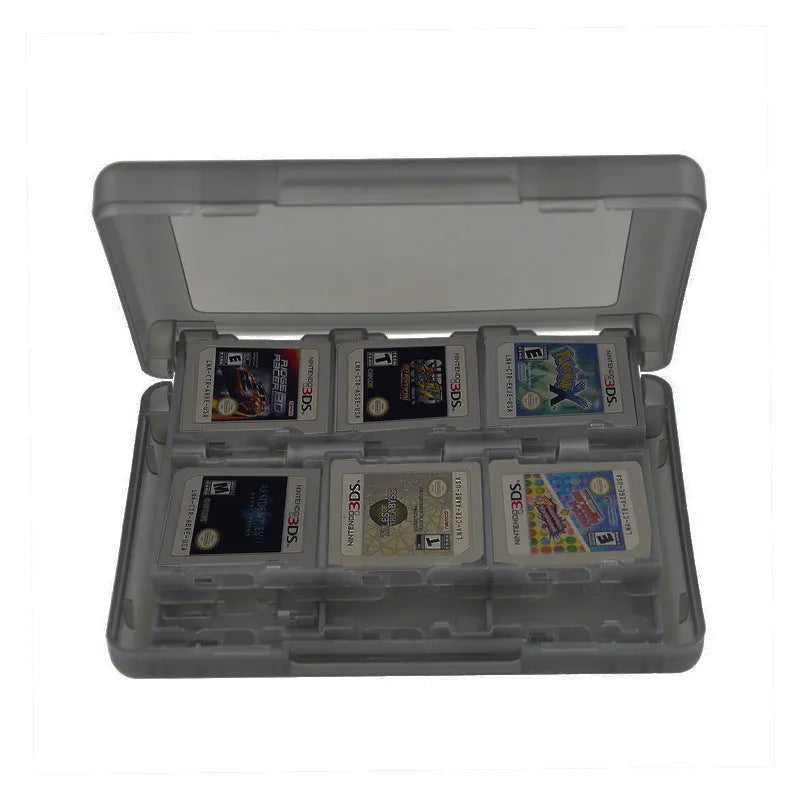 NDS 3DS 24-in-1 game card storage box in choice of colours showing compact size.