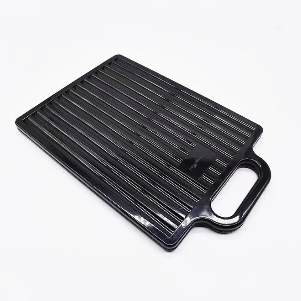 Double large folding hairdressing rearview mirror in black with HD double-sided reflective surface on a table