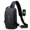 Motorcycle chest bag in PU leather with password lock, square vertical shape, car-suture design, black colour