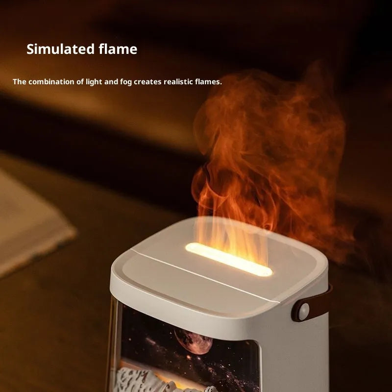 3D starry sky flame aromatherapy humidifier desktop home humidifier 200ml black galaxy style compact