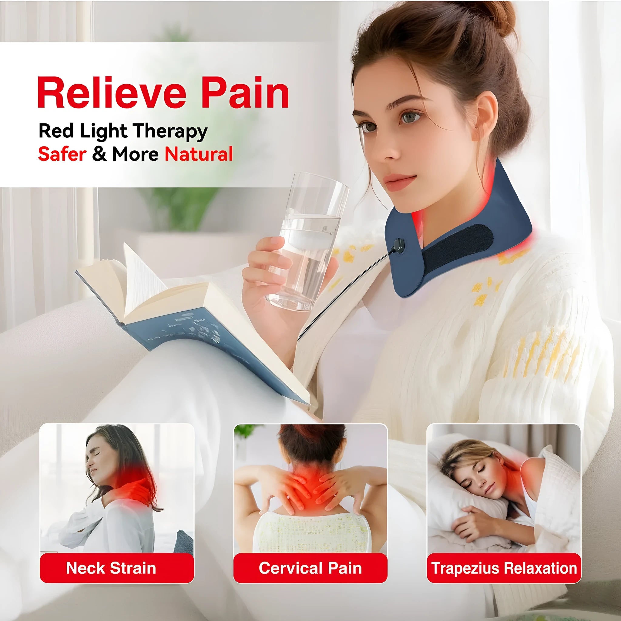 Red light hot compress neck mask for cervical vertebra physiotherapy pulses