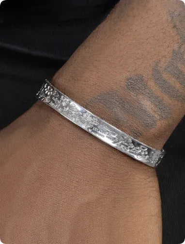 925 sterling silver graffiti bracelet for men, adjustable silver hip-hop retro design