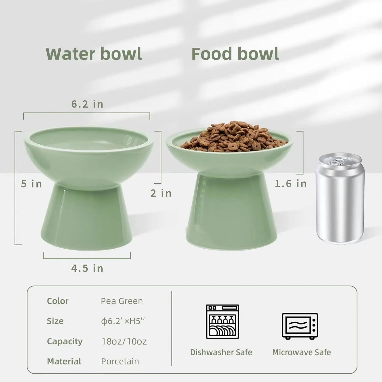 Elevated ceramic cat bowl in blue with wide shallow dish on weighted base
