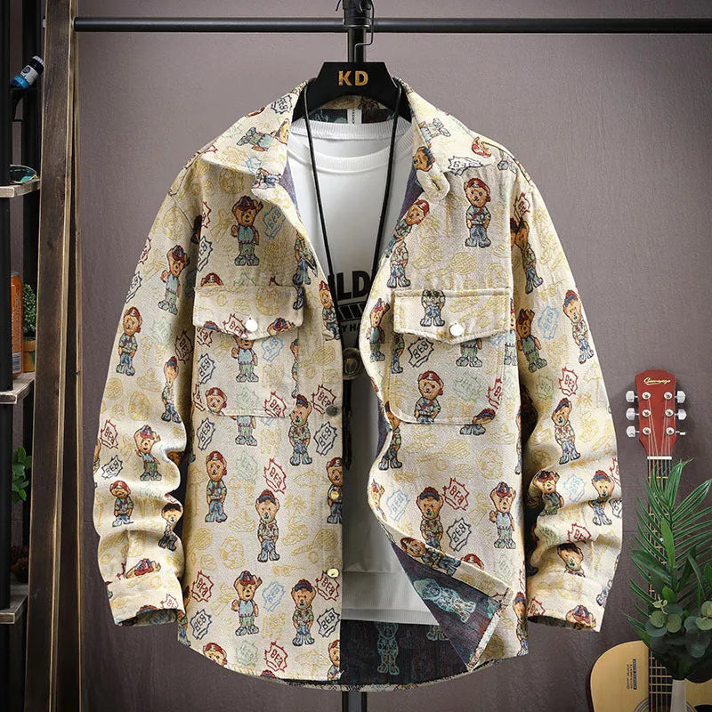 Casual long-sleeve lapel shirt coat in a blue colour with a straight hem.