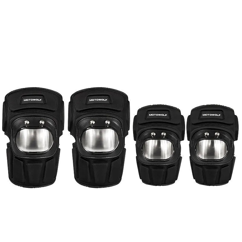 Set of off-road motorcycle knee pads and elbow pads made of stainless steel, one size, fall protector for motocross riding