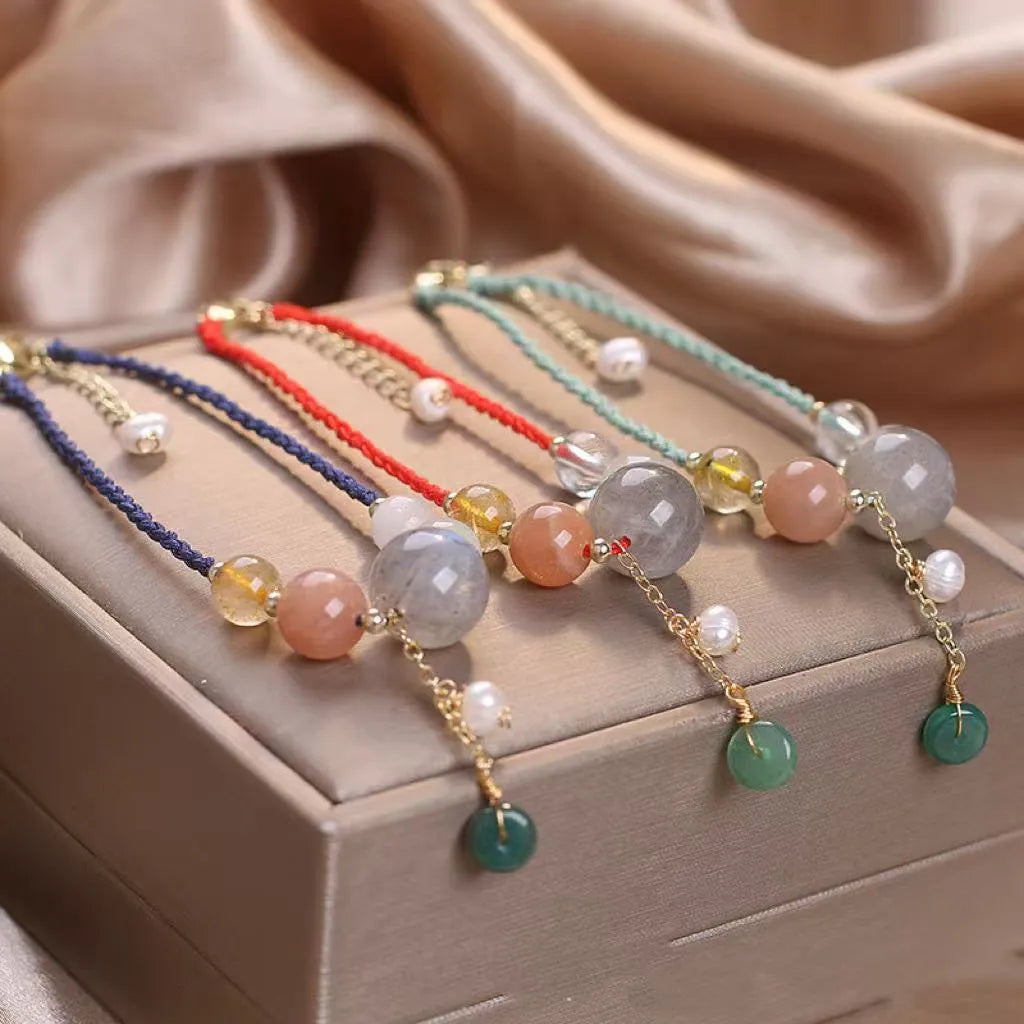 Hand-woven crystal peace buckle bracelet with sequins in three colour options