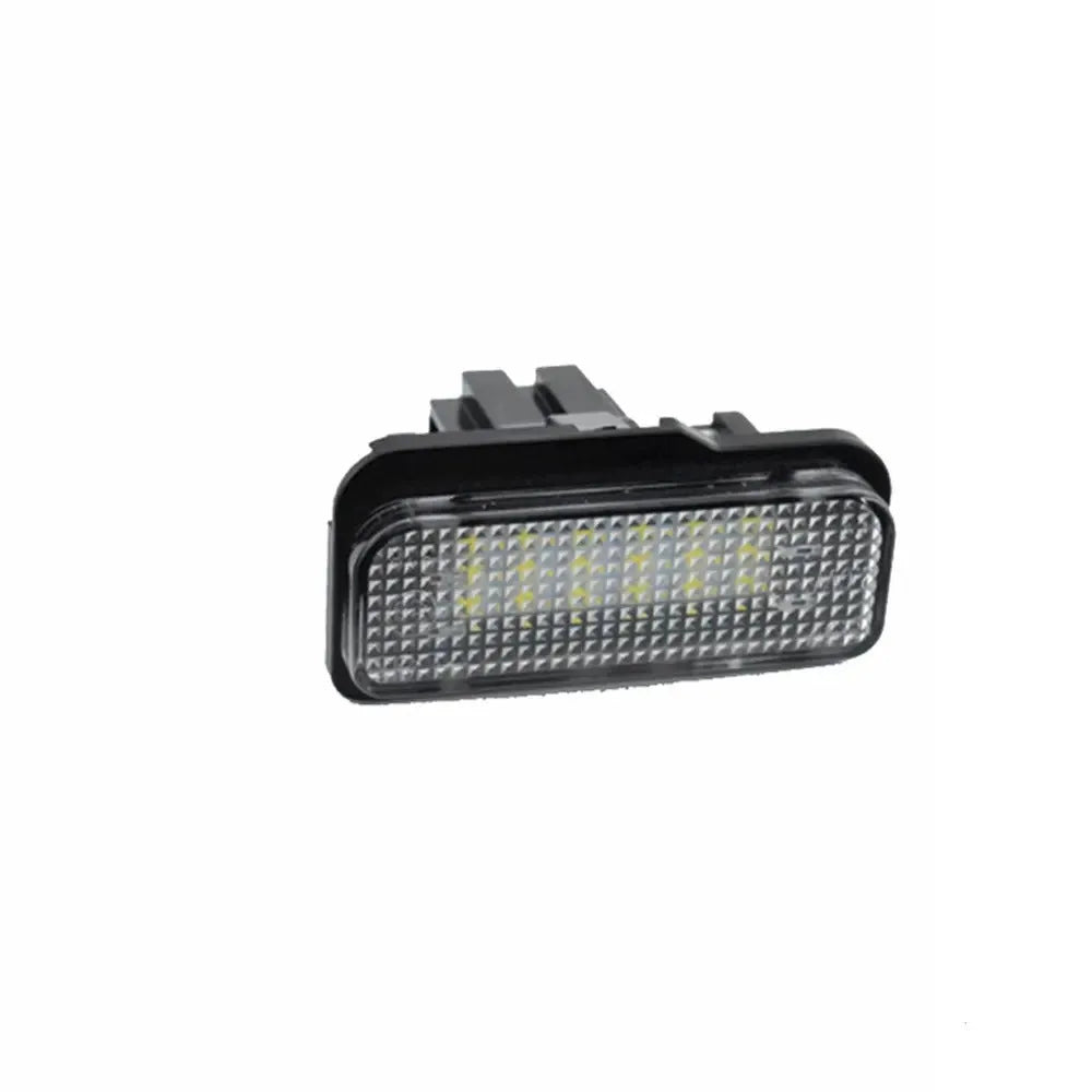 Mercedes-Benz LED number plate light unit with 18 white SMD LEDs, showing dimensions.