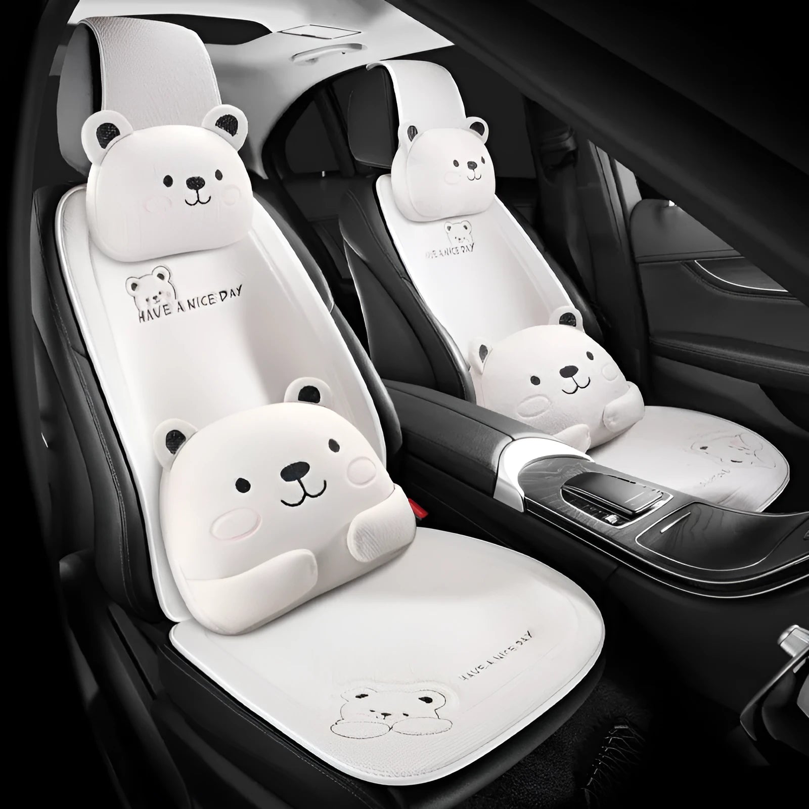 Car seat cushion set showing headrest and lumbar support cushions in linen fabric
