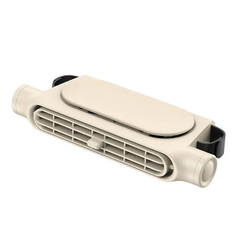 Creative USB plug-in bladeless car fan in black mounted on a car dashboard with velcro