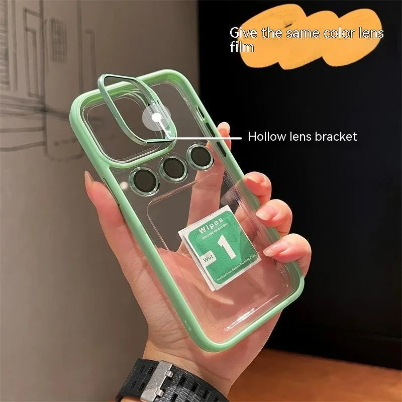 Metal hollow lens bracket phone case for iPhone 12 Pro Max in black hard shell