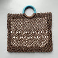 Minority all-match hollow handmade straw bag in dark brown with square vertical shape, 44cm wide