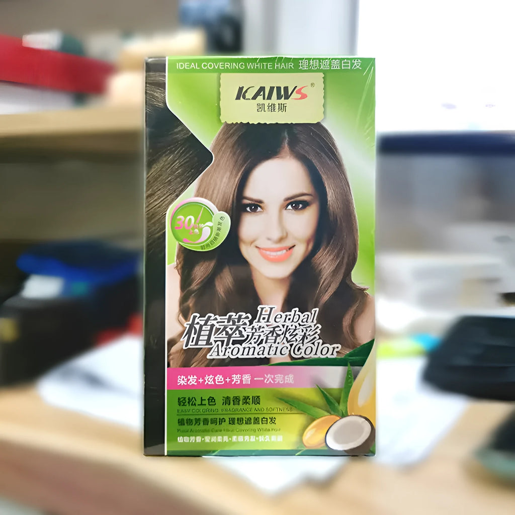 Plant aromatic permanent hair colour cream kit in chestnut brown, dark brown, maroon and wine red shades