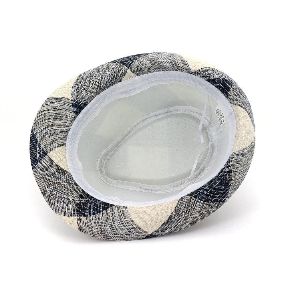 Blue casual polyester sun hat with a bell crown and a 4.5cm brim, shown from the side.