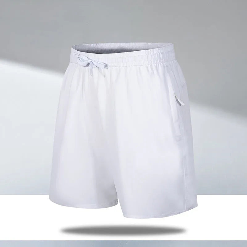 Men's loose-fit quick-drying polyester sports shorts in black with elastic waistband