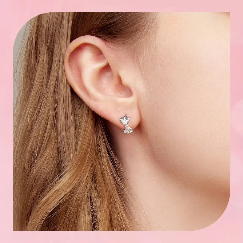 925 silver bow earrings in fairy style, colour BSE1196, electroplated silver finish