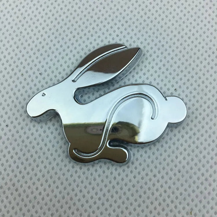 3D stereo rabbit zinc alloy metal car logo emblem in large 6.7cm size with raised design