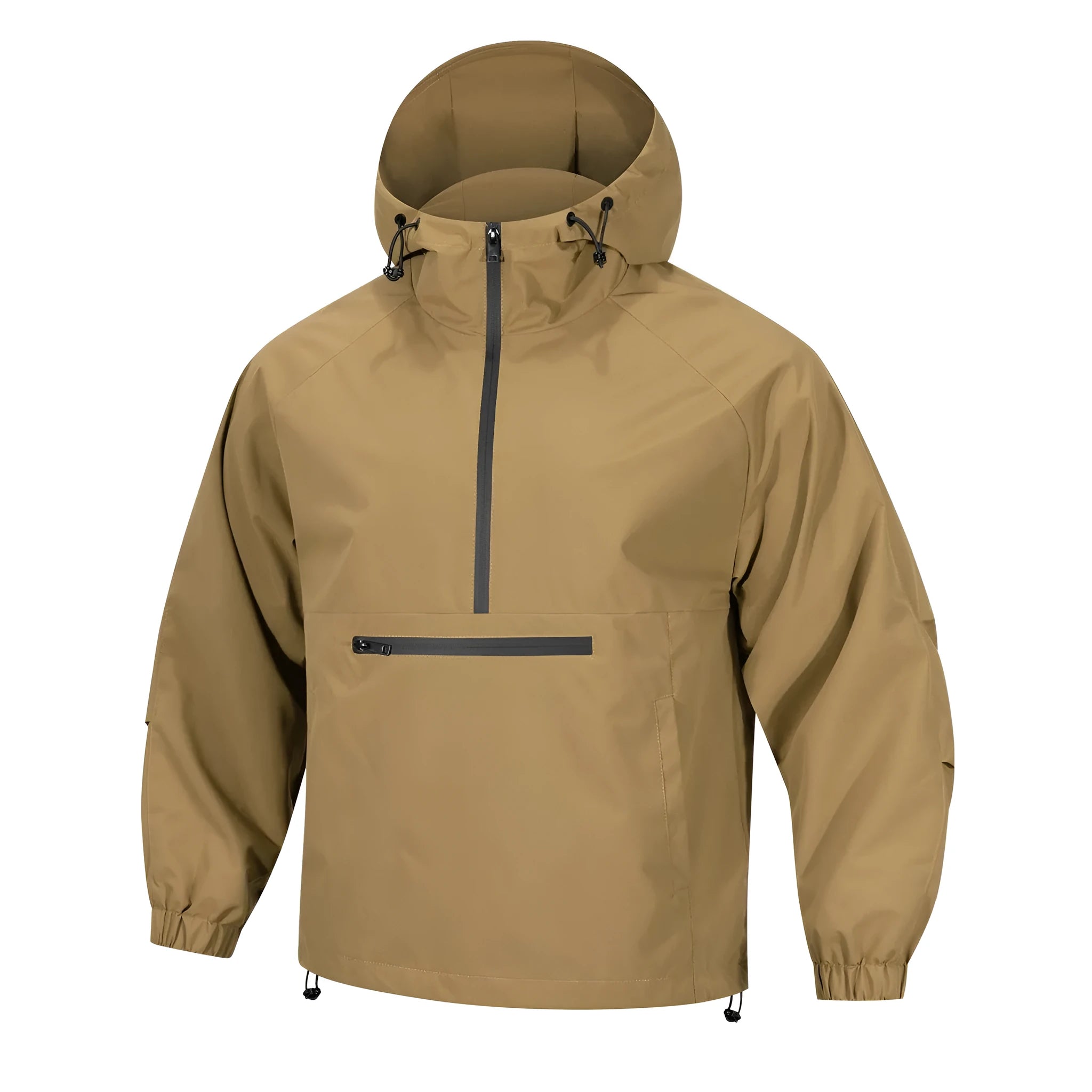 Men's loose grey hooded sweater jacket with half-zip front in rabbit fur corduroy fabric