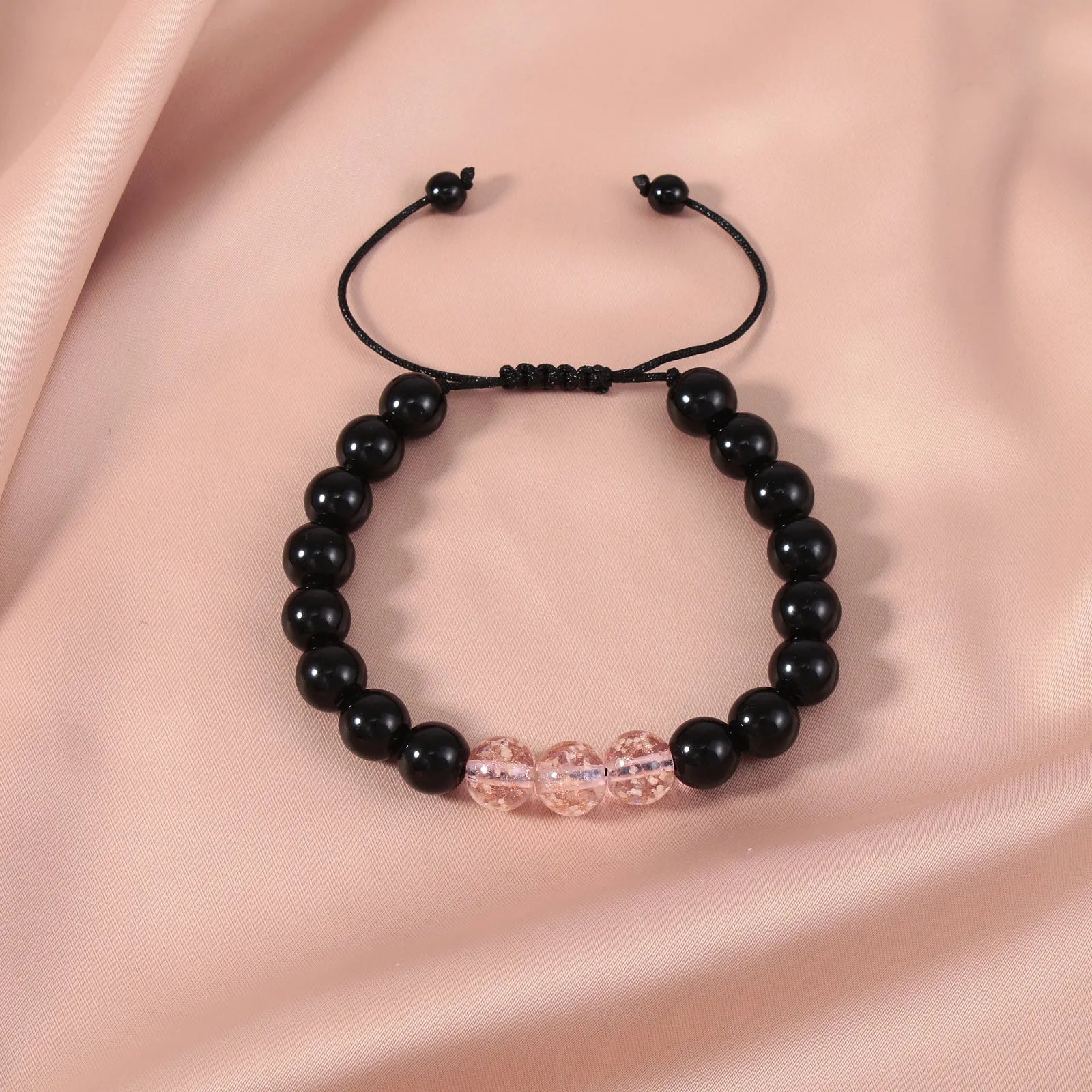 Adjustable luminous glass bead bracelet in geometry shape with coloured glaze finish