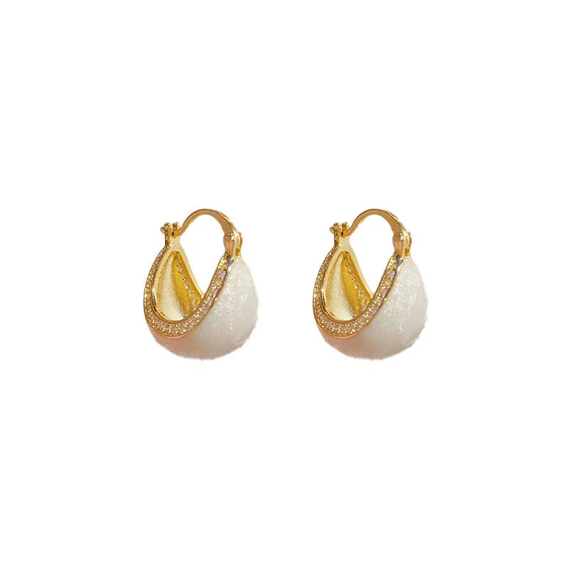 Pair of retro copper earrings with micro-inlaid drip oil design and thick real gold plating in geometric shape