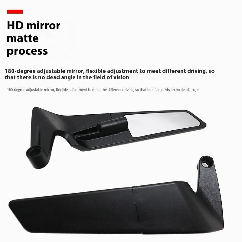 Black universal motorcycle rearview mirror pair with aluminium alloy stem and glass reflector