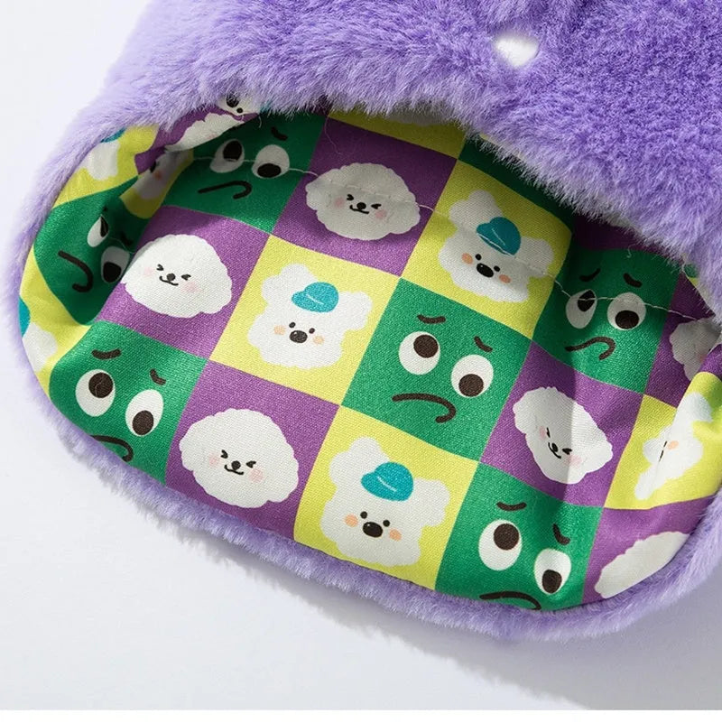 Autumn winter dog hoodie with cute bear design and scarf in pink or purple, sizes XS to XXL
