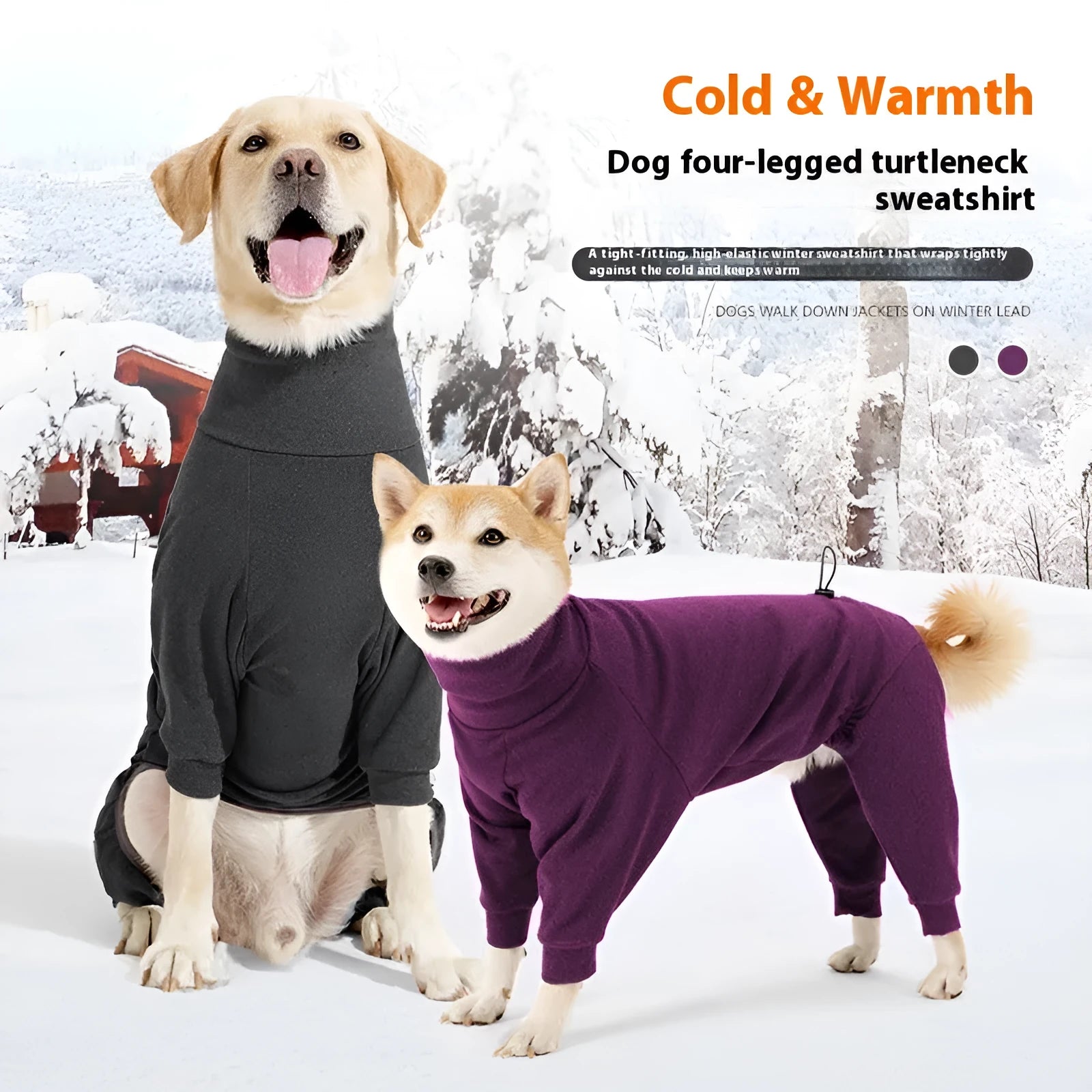 Four-leg polar fleece dog coat with high collar in dark grey or wine red colour options