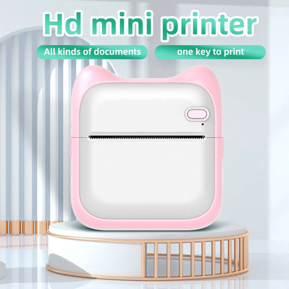 Mini Pocket Printer for students and home, Bluetooth thermal, USB charging, 1000 mAH, pink or blue, 90x45x82mm