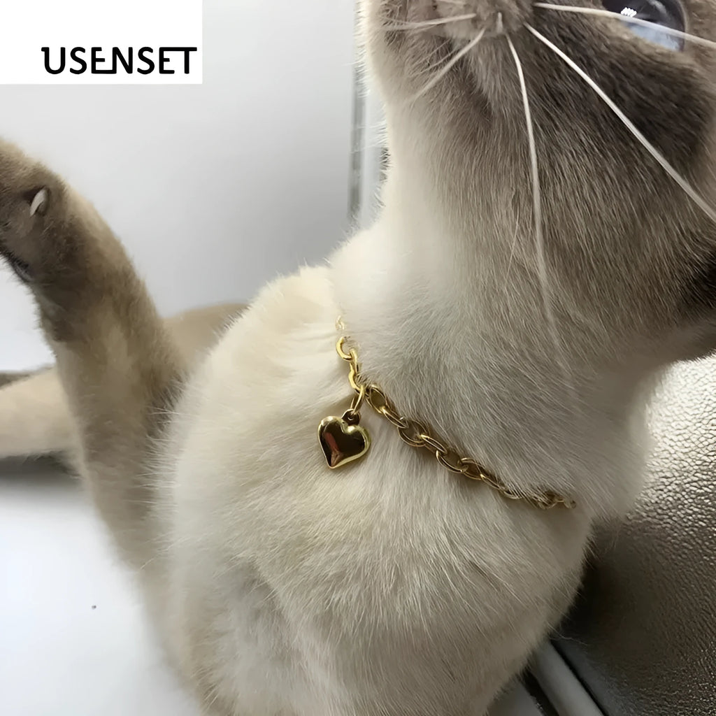 Stainless steel necklace with cat and dog Zodiac pendant featuring heart design on curb chain